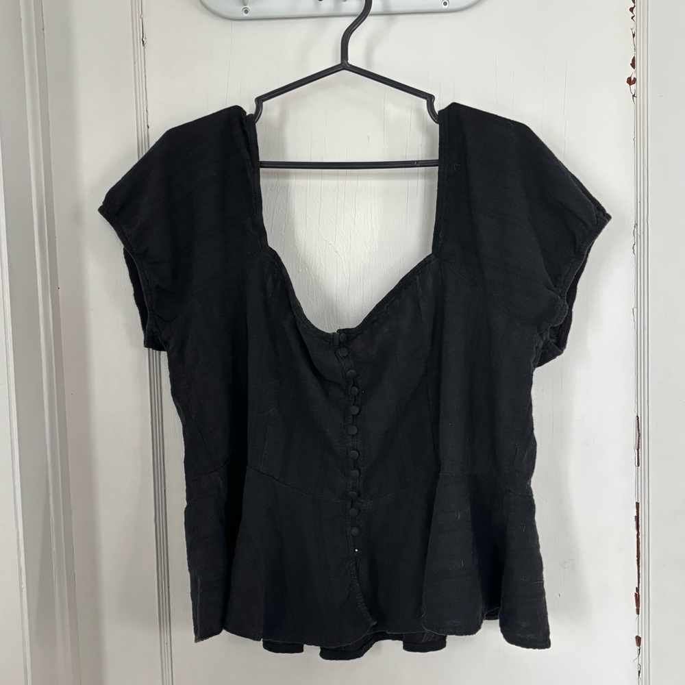 Forever 21 Black Peplum Top Puff Sleeve Square Neck Button Front Plus Size 3X - Picture 2 of 5